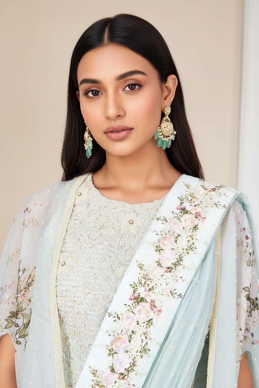 Sky Blue Chiffon Lehenga Set