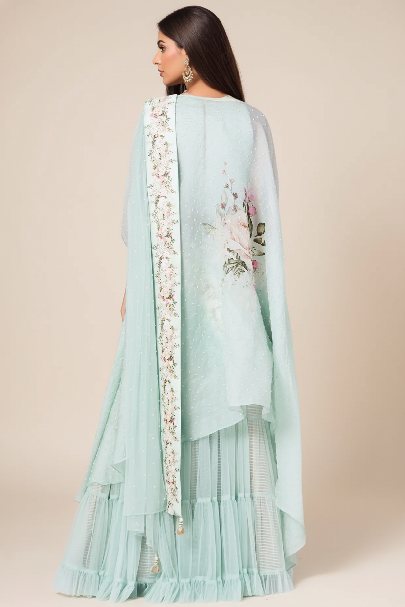 Sky Blue Chiffon Lehenga Set