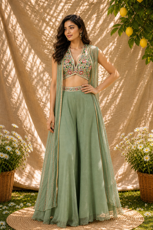 Sage Green Printed Pant Set