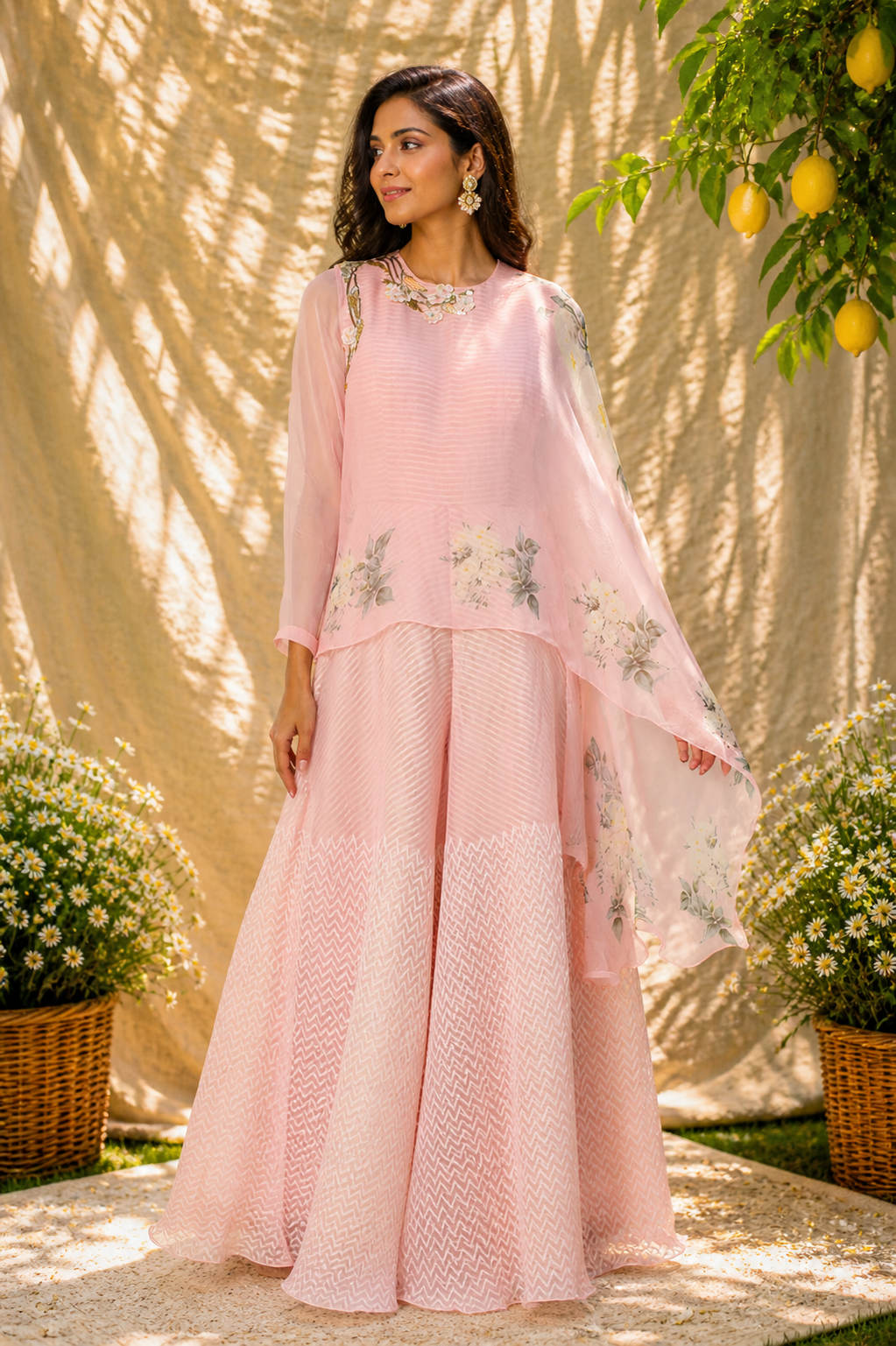 Magnolia Pink Printed Jumpsuit With Cape