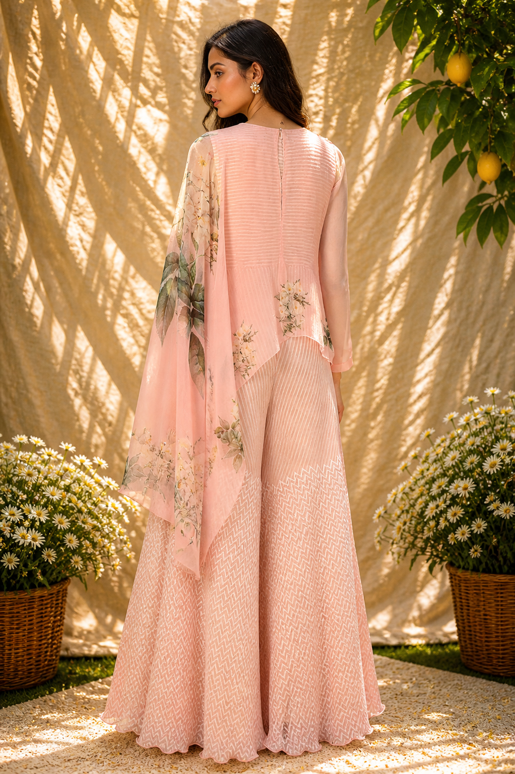 Magnolia Pink Printed Jumpsuit With Cape