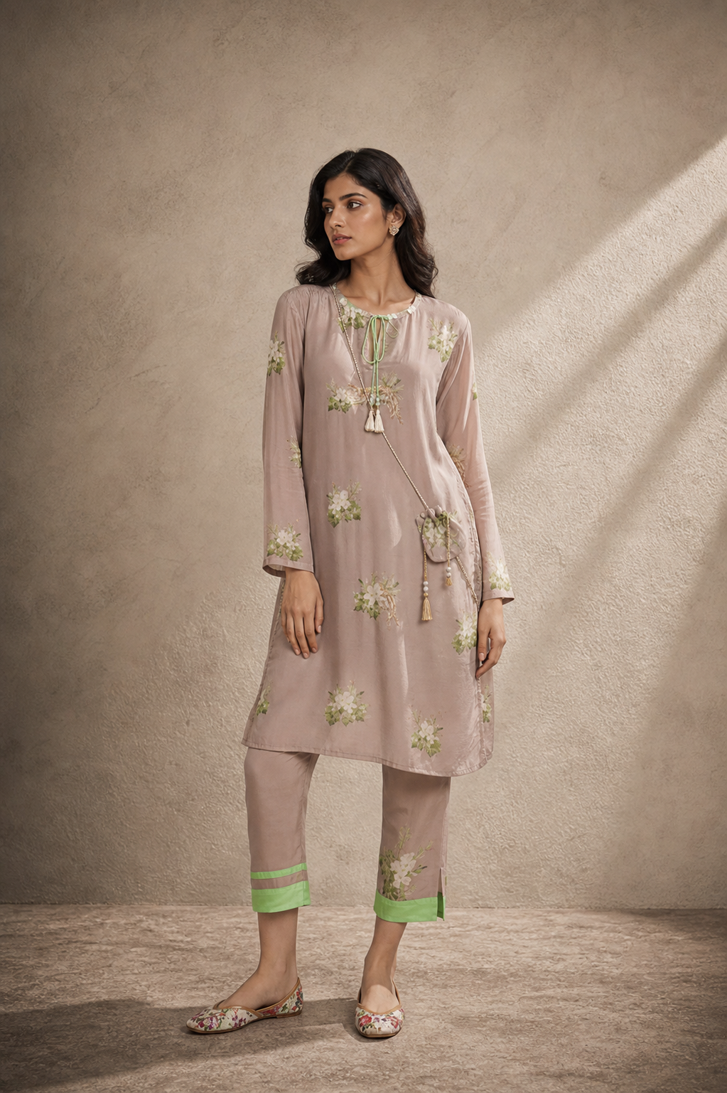 Sage Mist Floral Kurta Set
