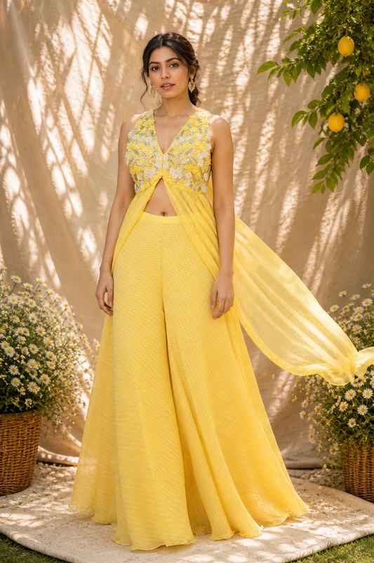 Butter Yellow Chiffon Kurta Set