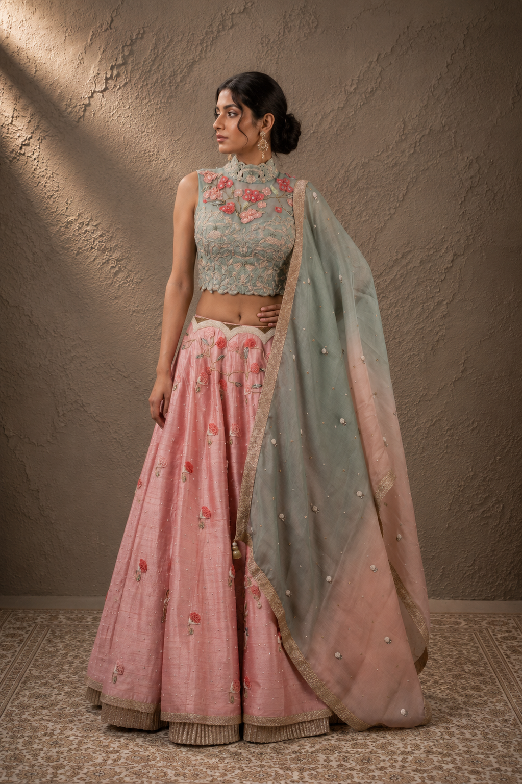 The Sage High-Neck & Rosebud Garden Lehenga Set