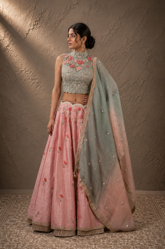 The Sage High-Neck & Rosebud Garden Lehenga Set
