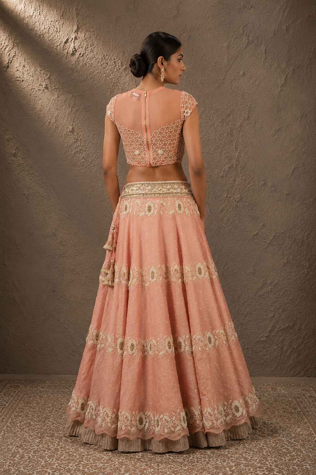 The Peach Honeycomb & Mint Vine Lehenga Set