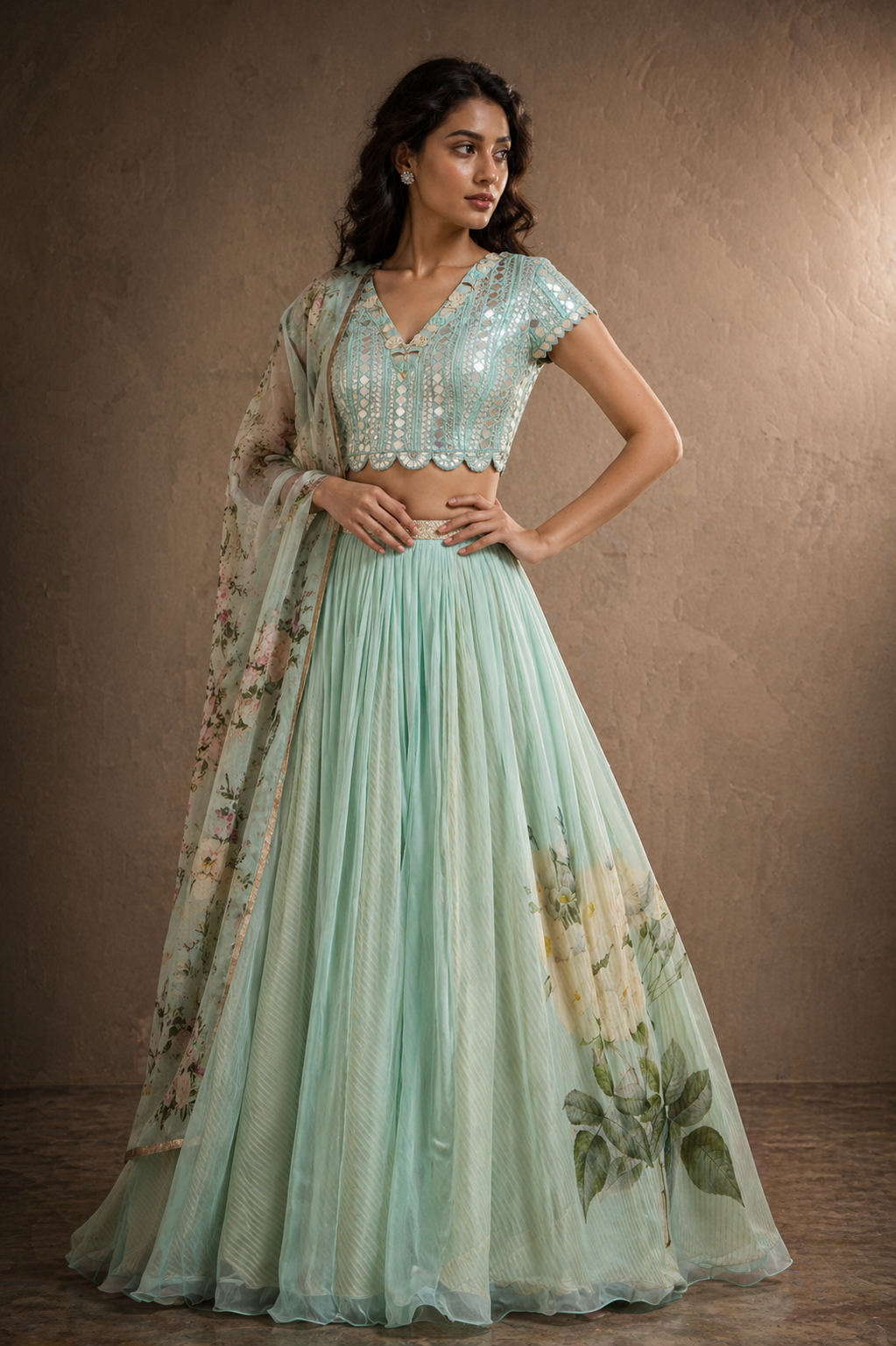The Azure Leather-Work Lehenga Set
