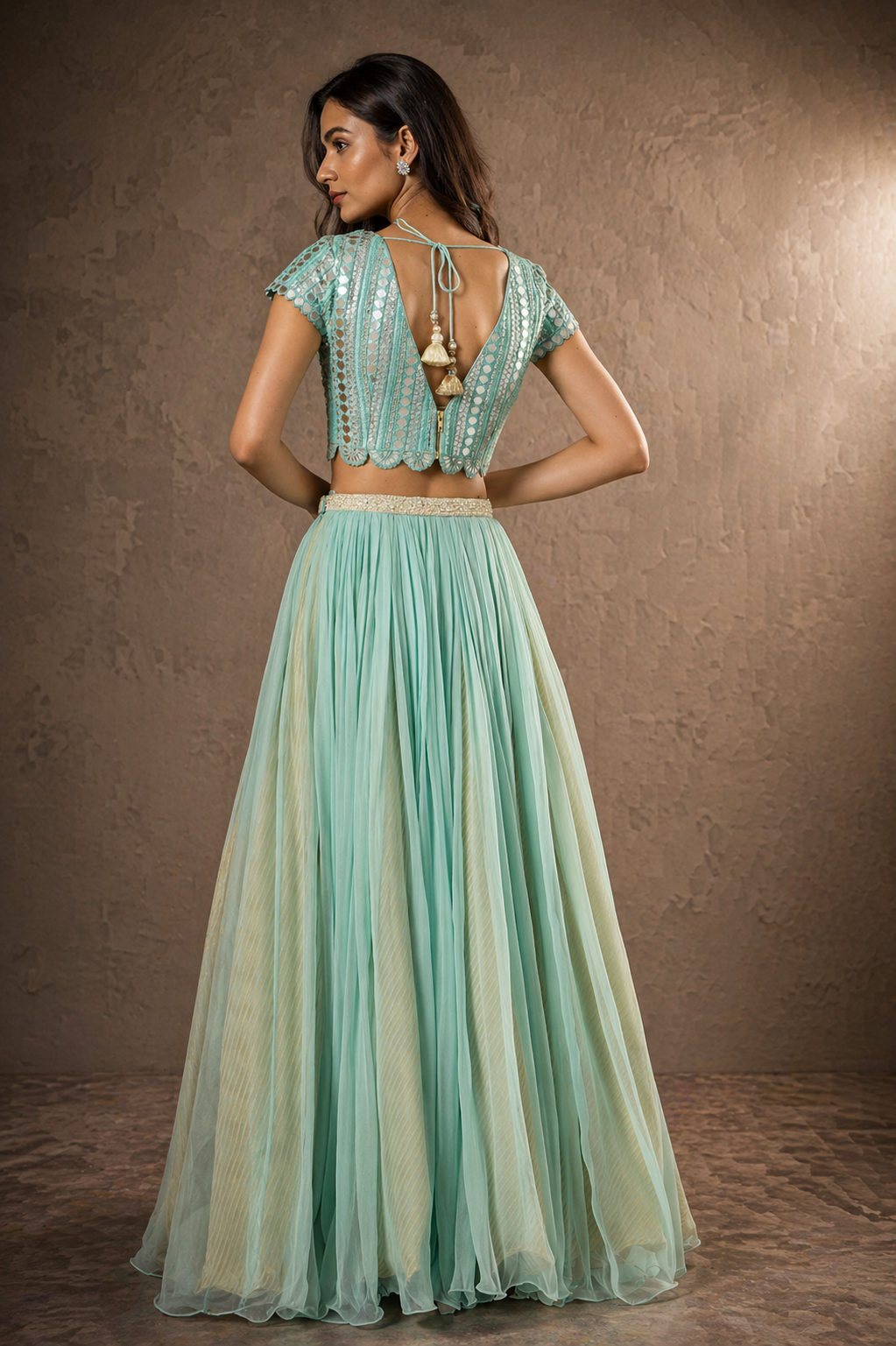 The Azure Leather-Work Lehenga Set