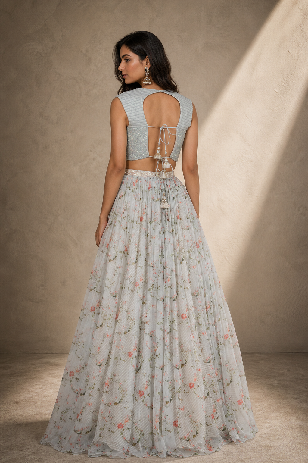Sky Blue Digital Printed Lehenga Set