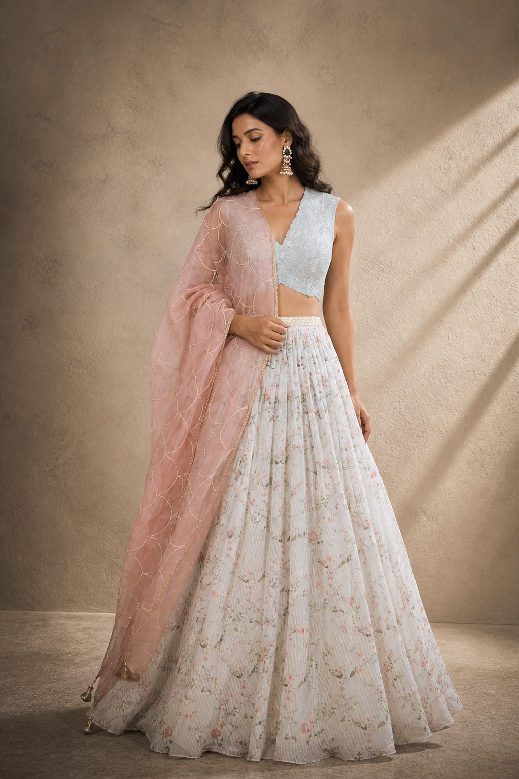 Sky Blue Digital Printed Lehenga Set