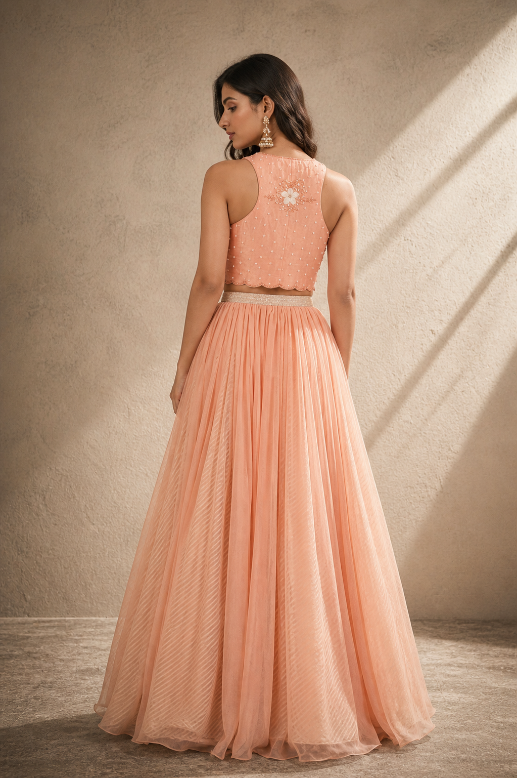Peach Digital Printed Lehenga Set