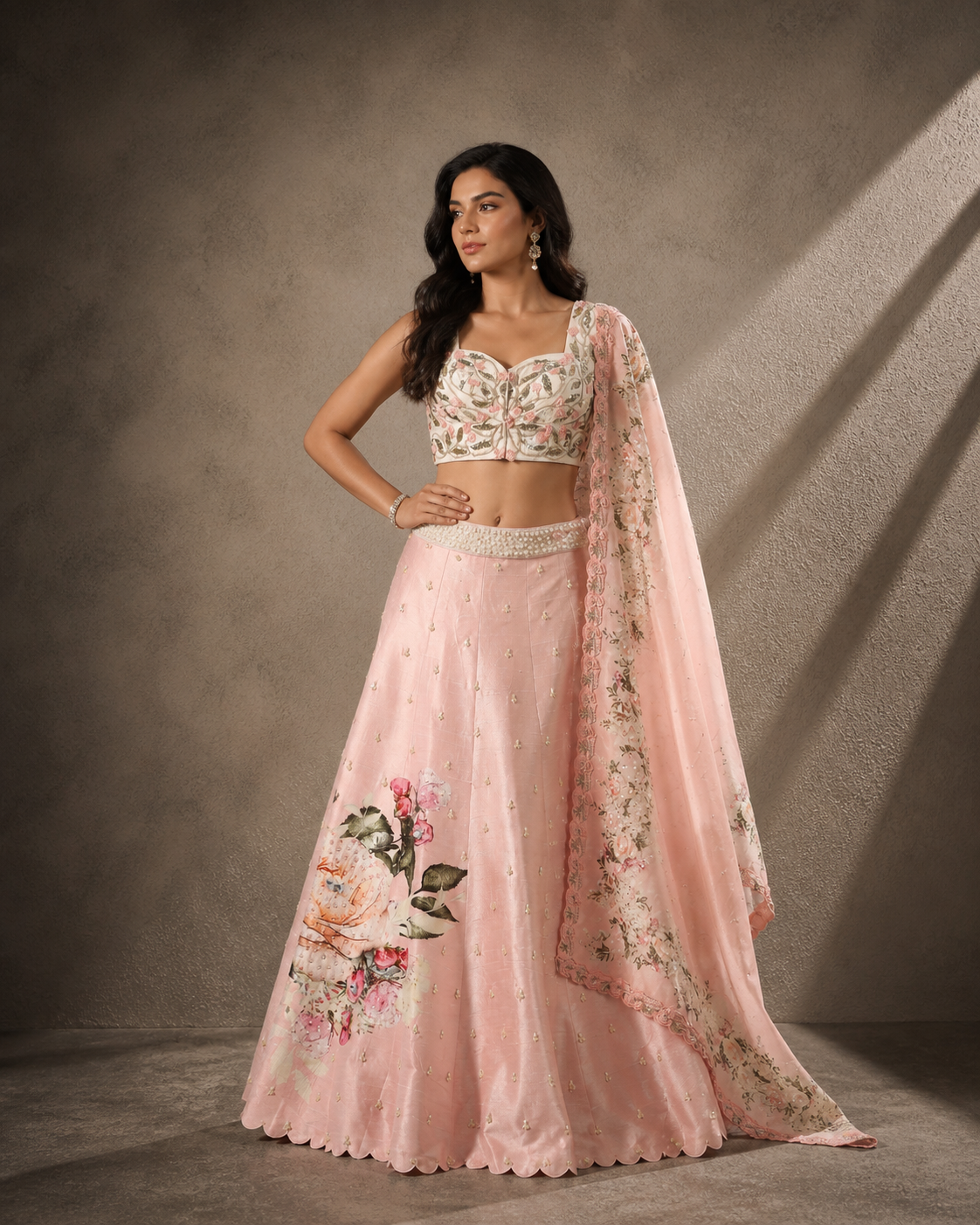 Blush Pink Botanical Lehenga Set