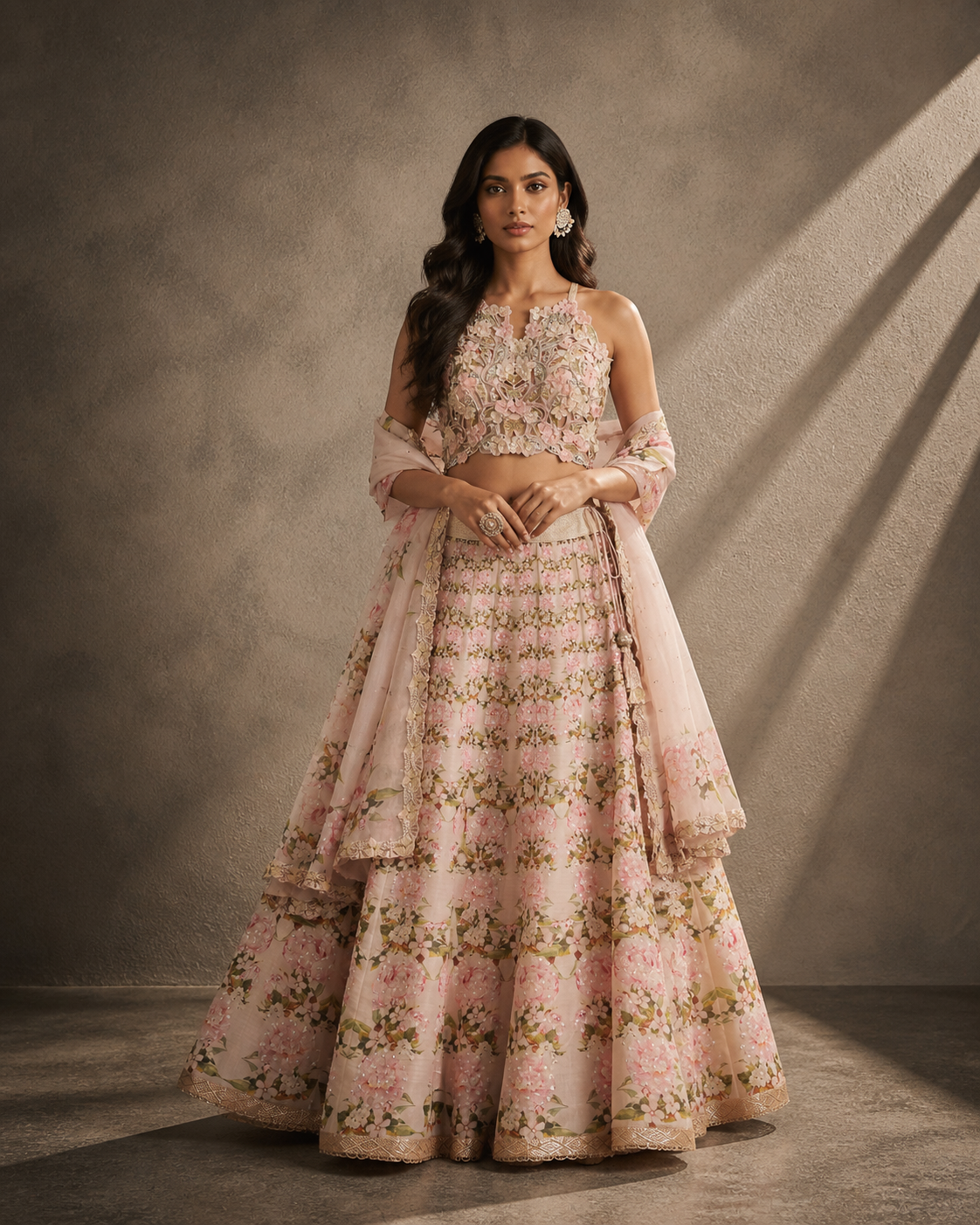 Blush Pink 3D Floral Lehenga Set