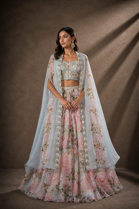 Sky Blue & Rose Botanical Cape Set