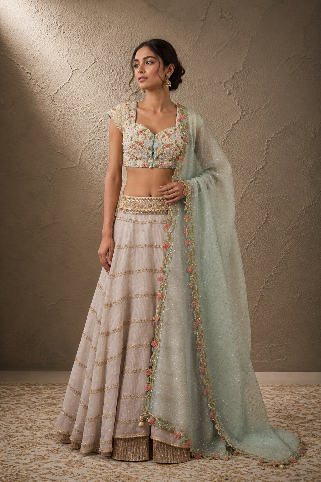Embellished 3D Floral Lehenga