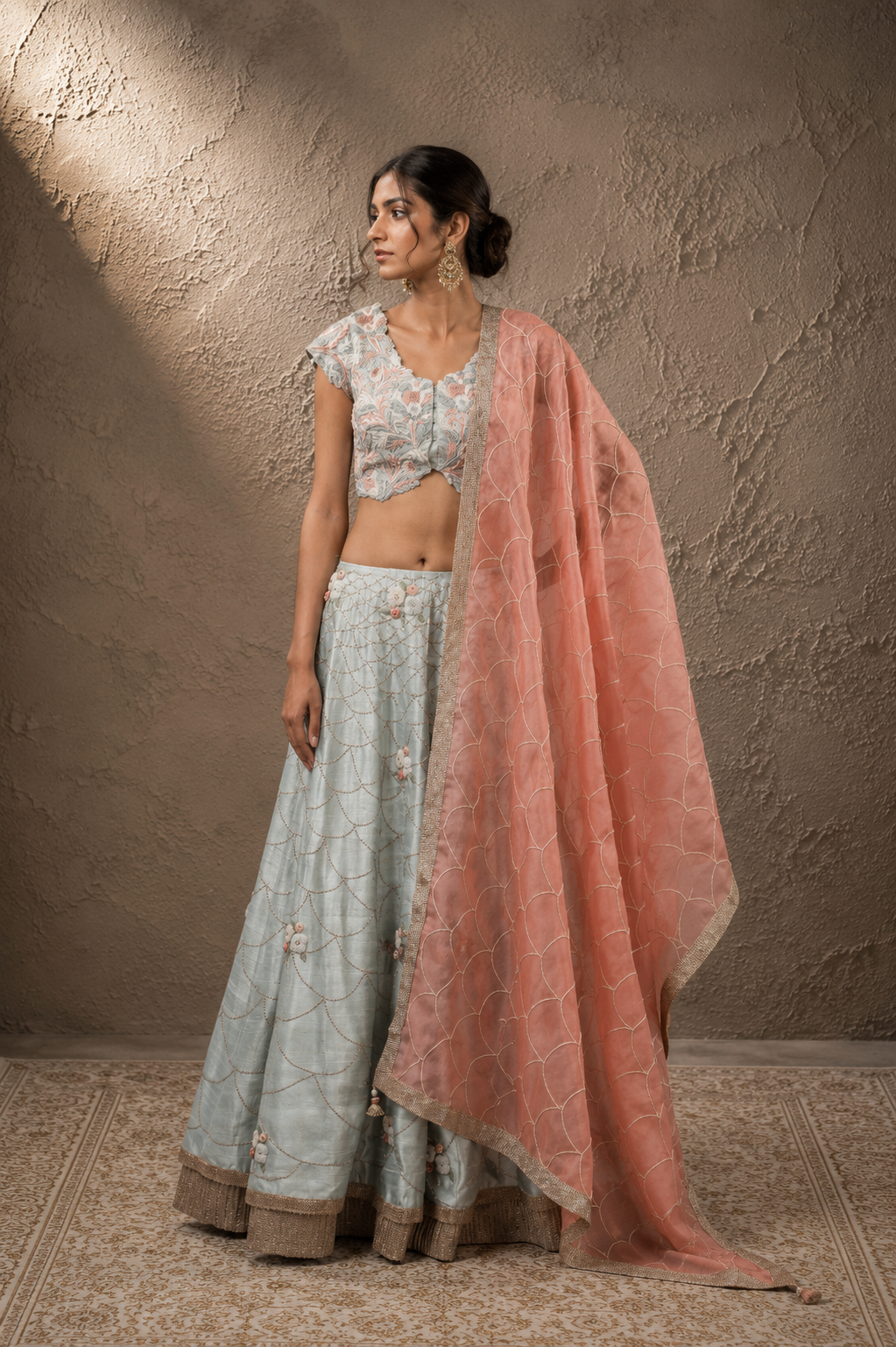 The Seafoam Scallop & 3D Bloom Lehenga Set
