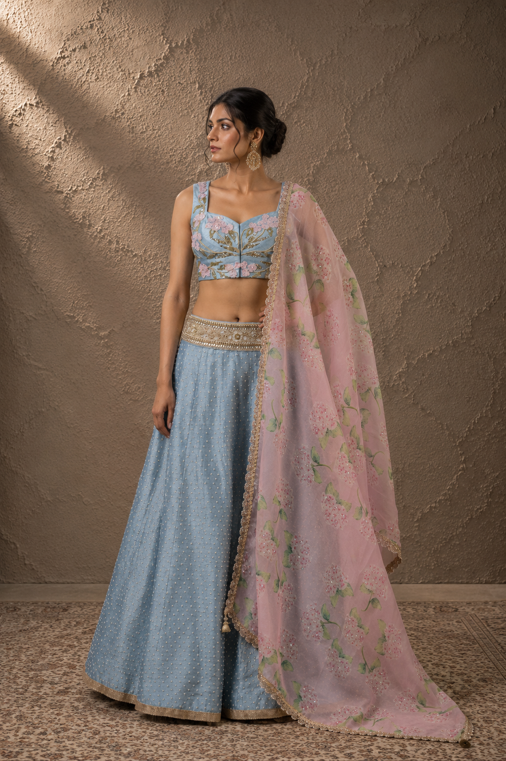 The Serene Sky & Floral Hydrangea Lehenga Set