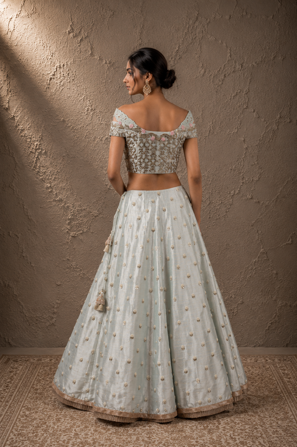 The Icy Mint Sequin & Hand-Painted Blossom Lehenga Set