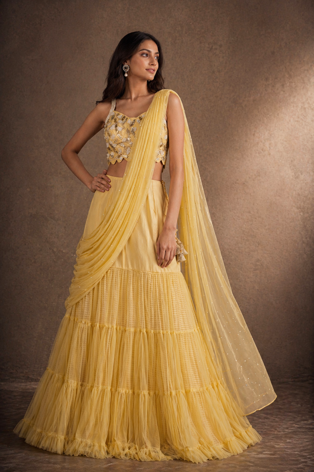 Yellow Chiffon Lehenga Set