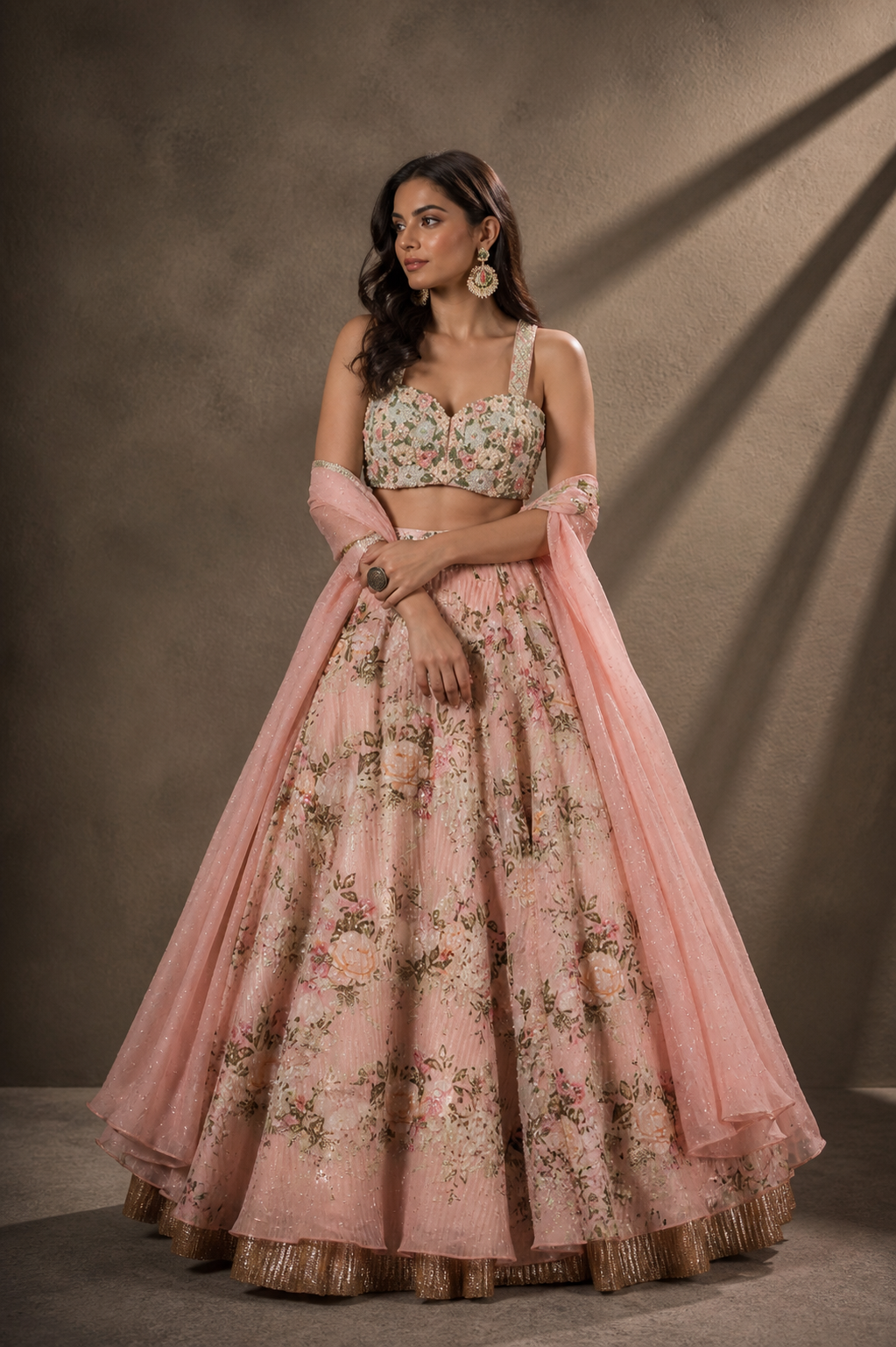 Blush Pink Pearl & Floral Embroidered Lehenga Set
