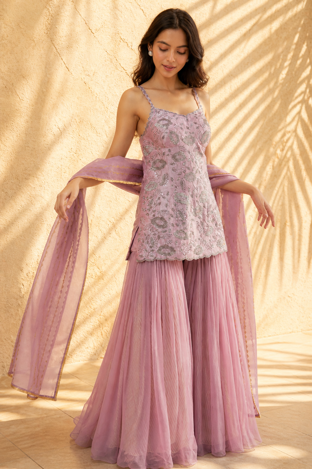 Lilac Organza & Raw Silk Gharara Set