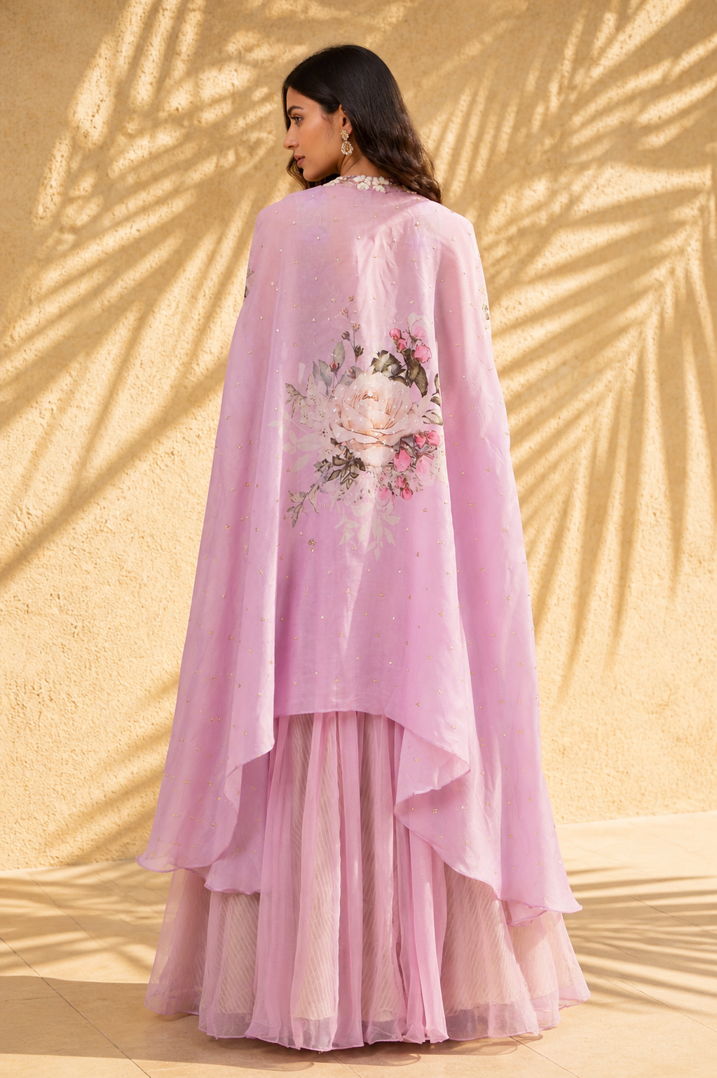 Lilac Organza Printed Cape Set