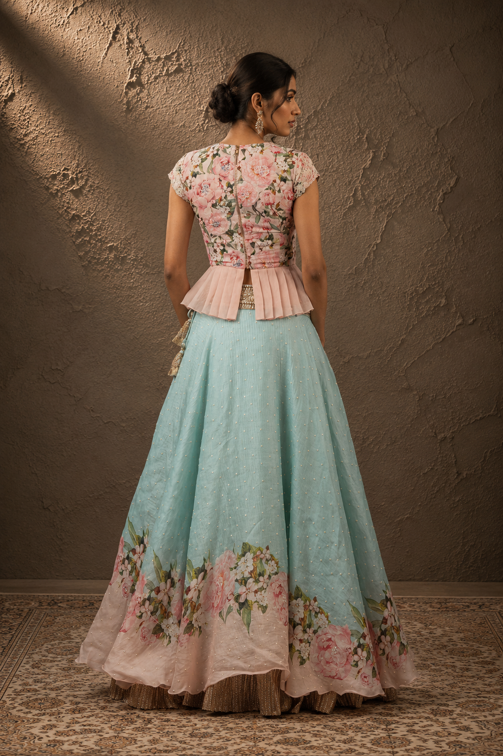 The Rose Garden Peplum & Mint Organza Lehenga Set