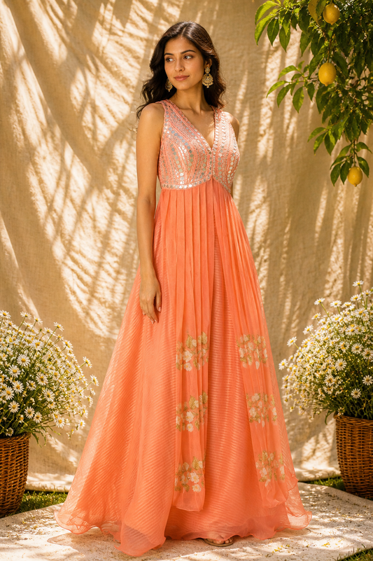 Orange Anarkali Gown