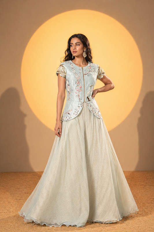 The Azure Chinoiserie Peplum Set