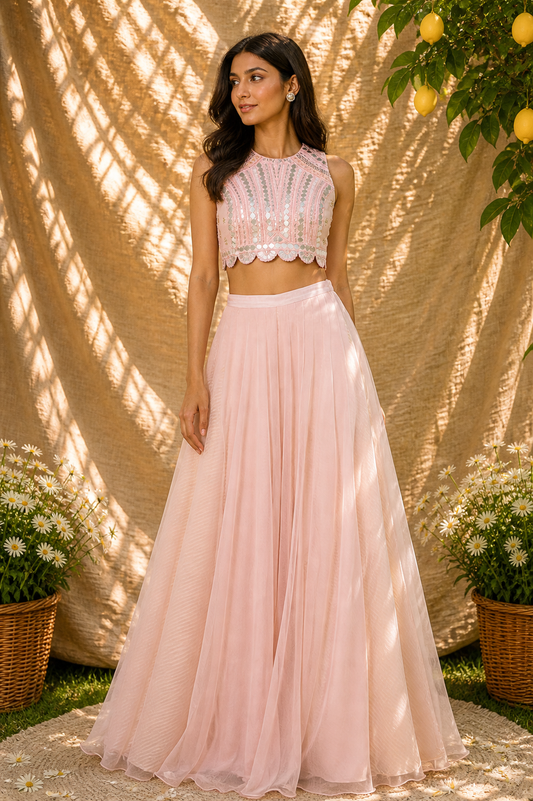 Blush Pink Chiffon Pant Set