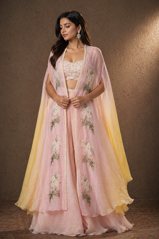 Blush Pink Palazzo Set With Cape