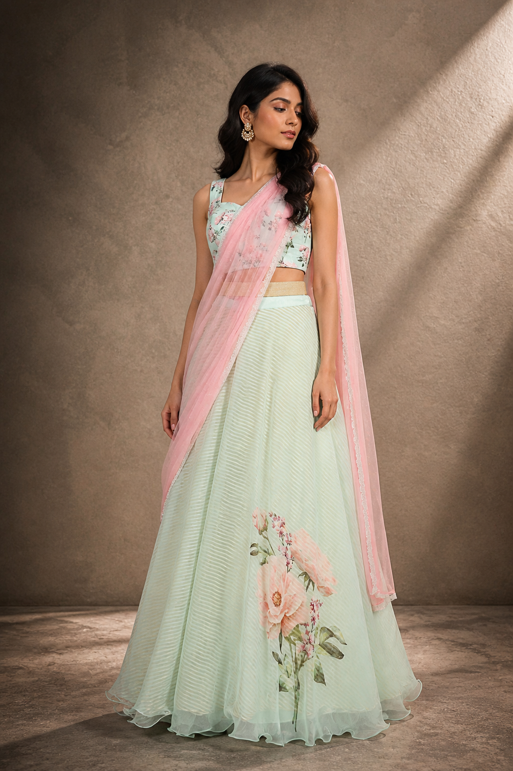 Mint Green Chiffon Palazzo Pant Set