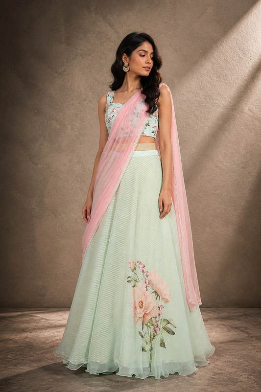 Mint Green Chiffon Palazzo Pant Set