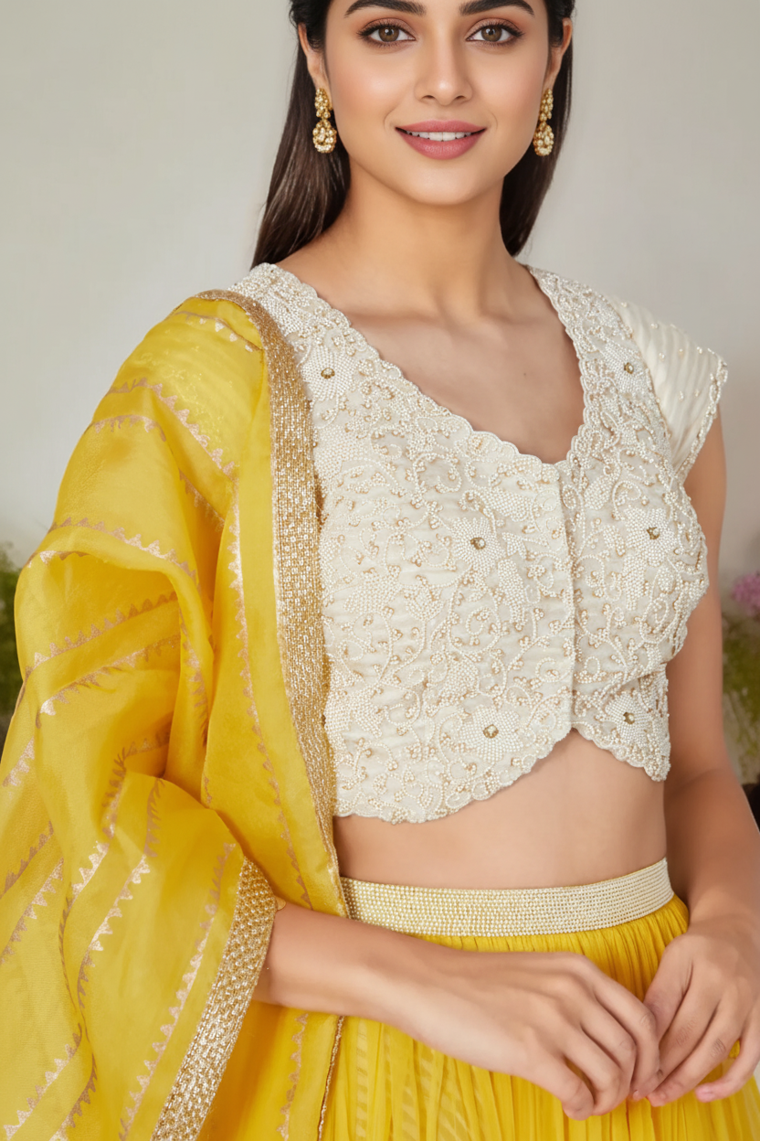 Yellow Organza Lehenga Set