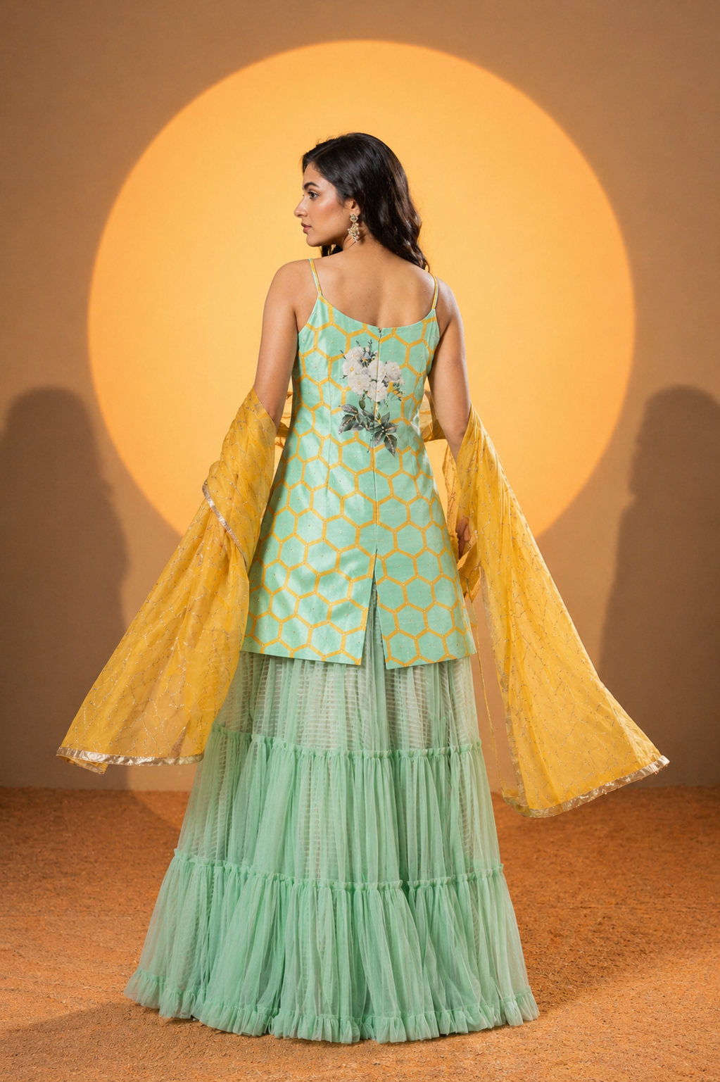 The Seafoam Honeycomb Tiered Sharara Set