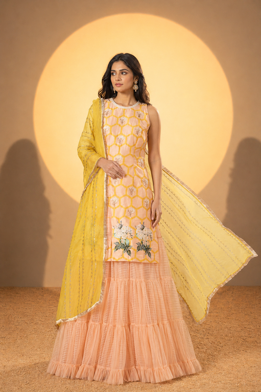 The Honeycomb Silk Sharara Set
