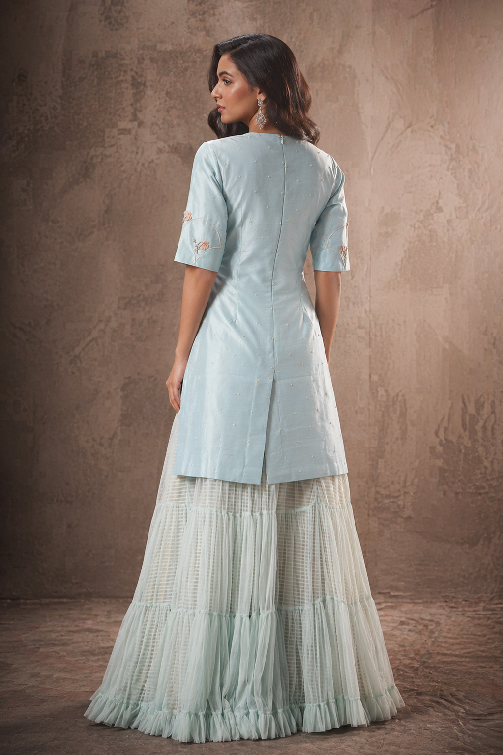 The Azure & Peach Scalloped Sharara Set