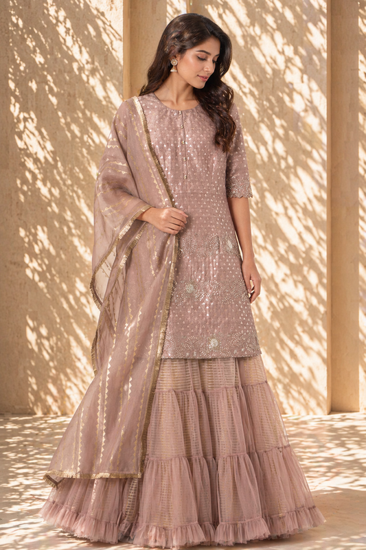 Light Mulberry Net Sharara Set