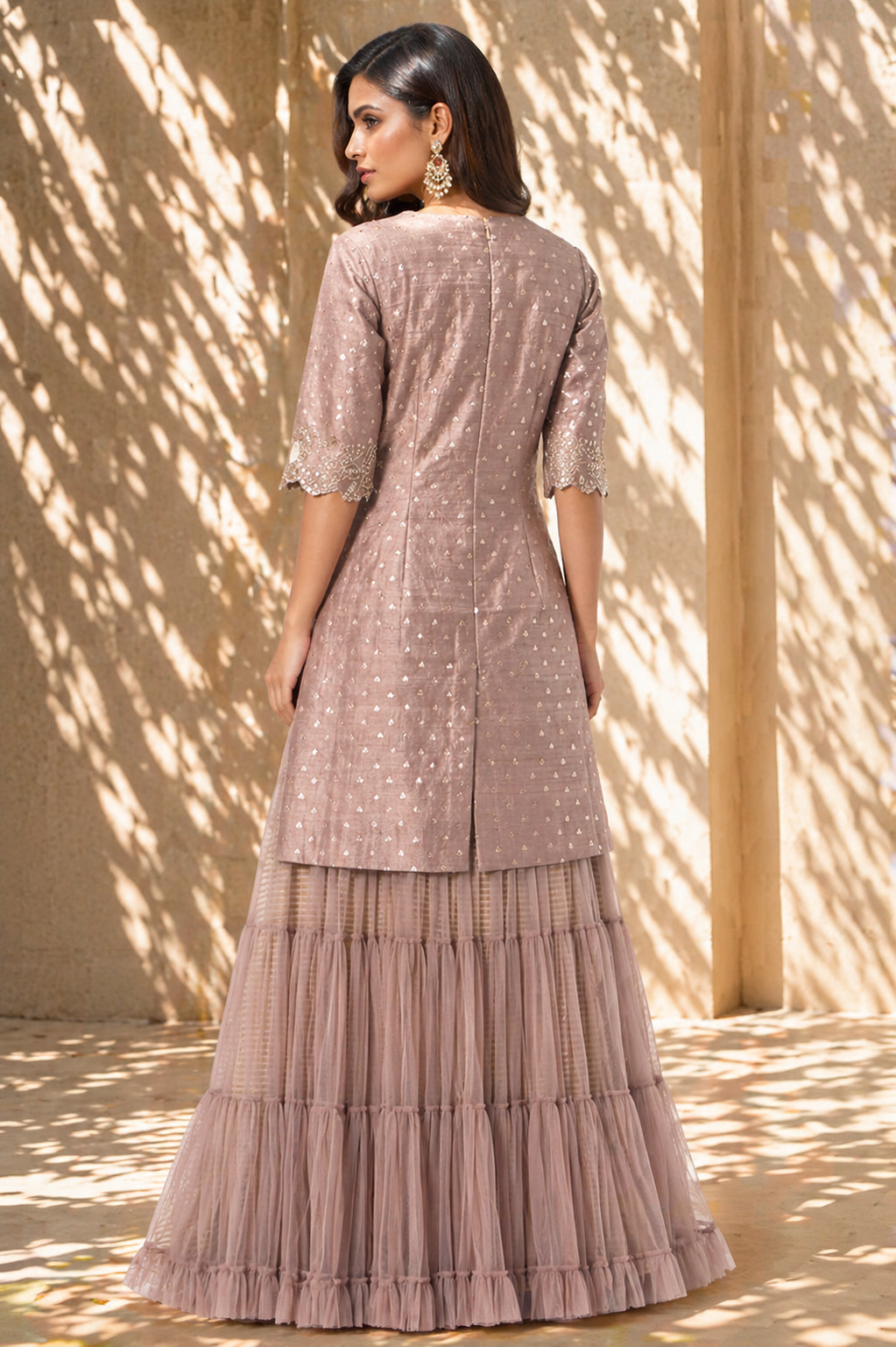 Light Mulberry Net Sharara Set