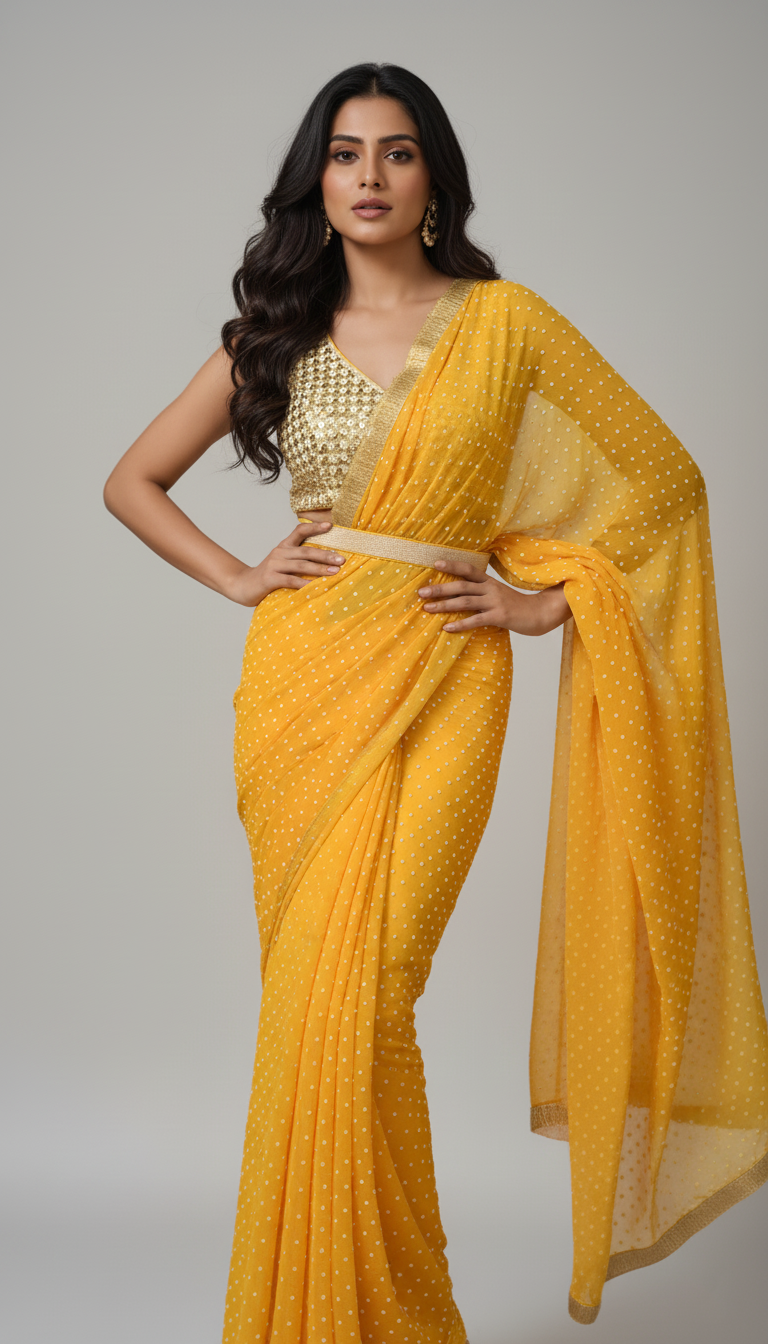 Amber Radiance Mirror Saree Set