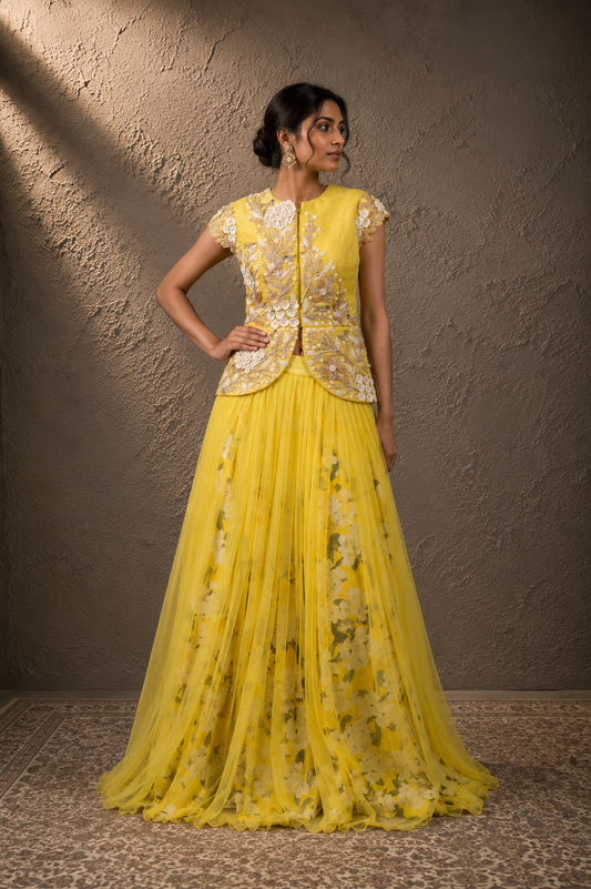 The Sunshine Canary PeplumJacket & Pleated Tulle Skirt Set