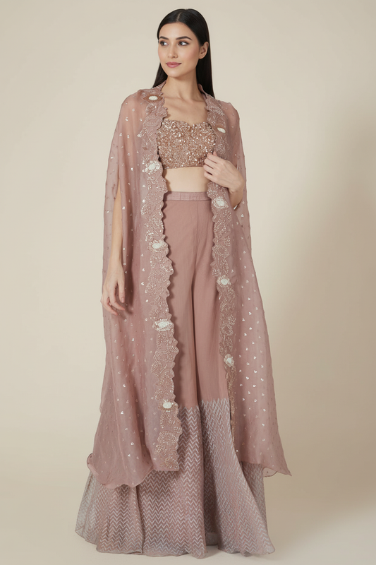 Rose Gold Embroidered Cape Set