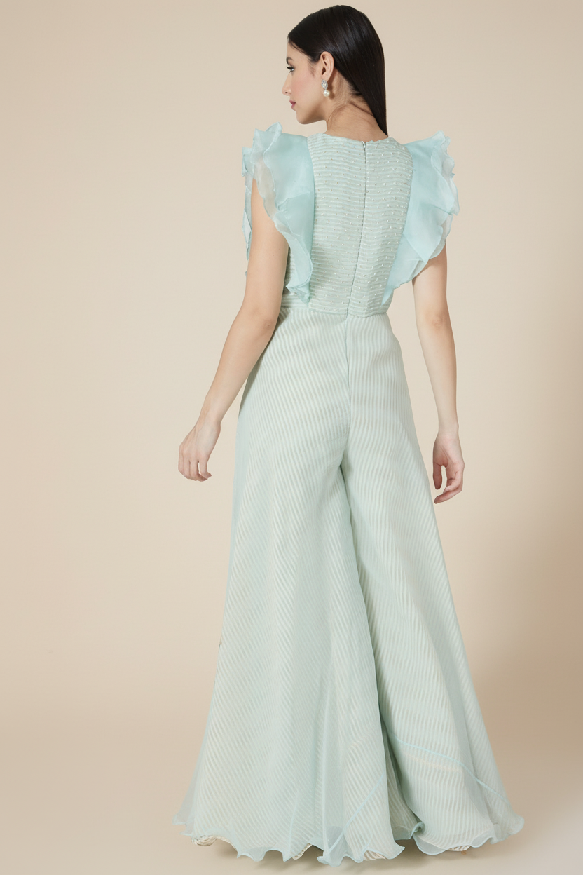 Aqua Blue Embroidered Jumpsuit