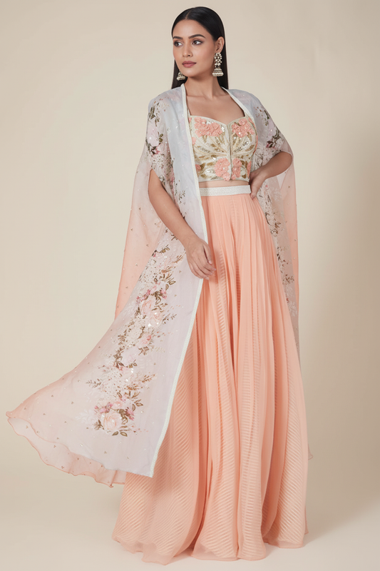Peach Organza Cape Set