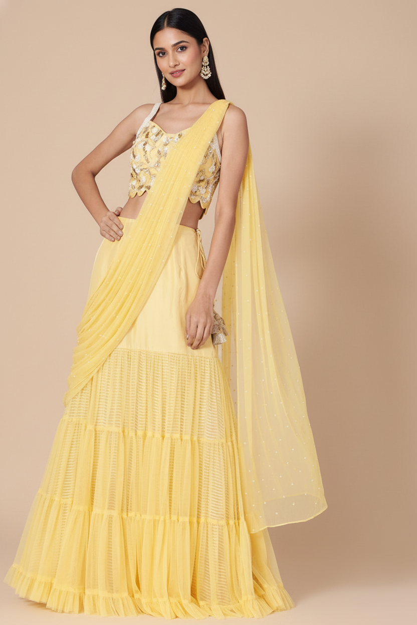 Yellow Chiffon Lehenga Set