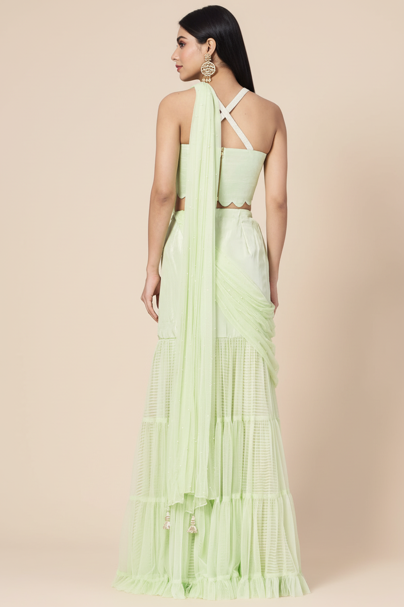 Lime Green Raw Silk Lehenga Set