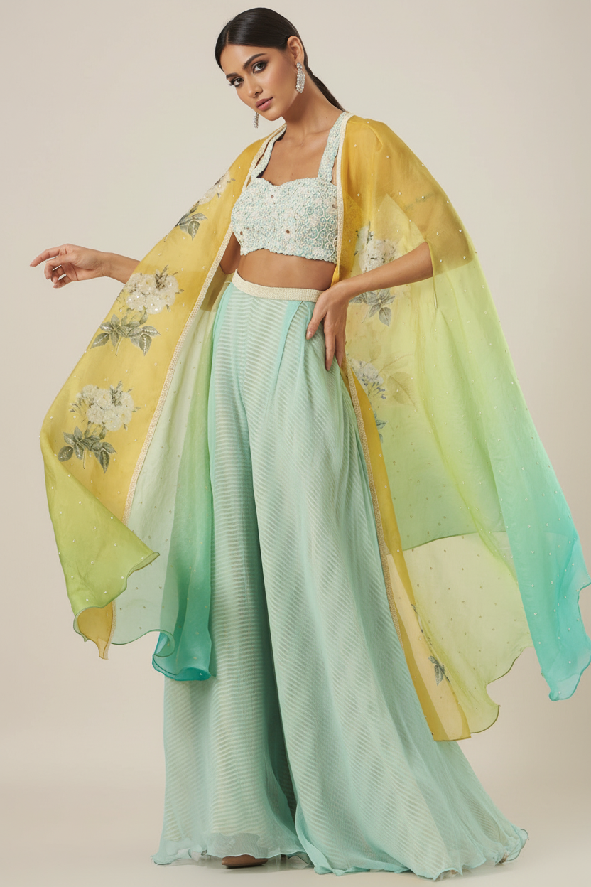 Multi-Colored Printed Cape Set