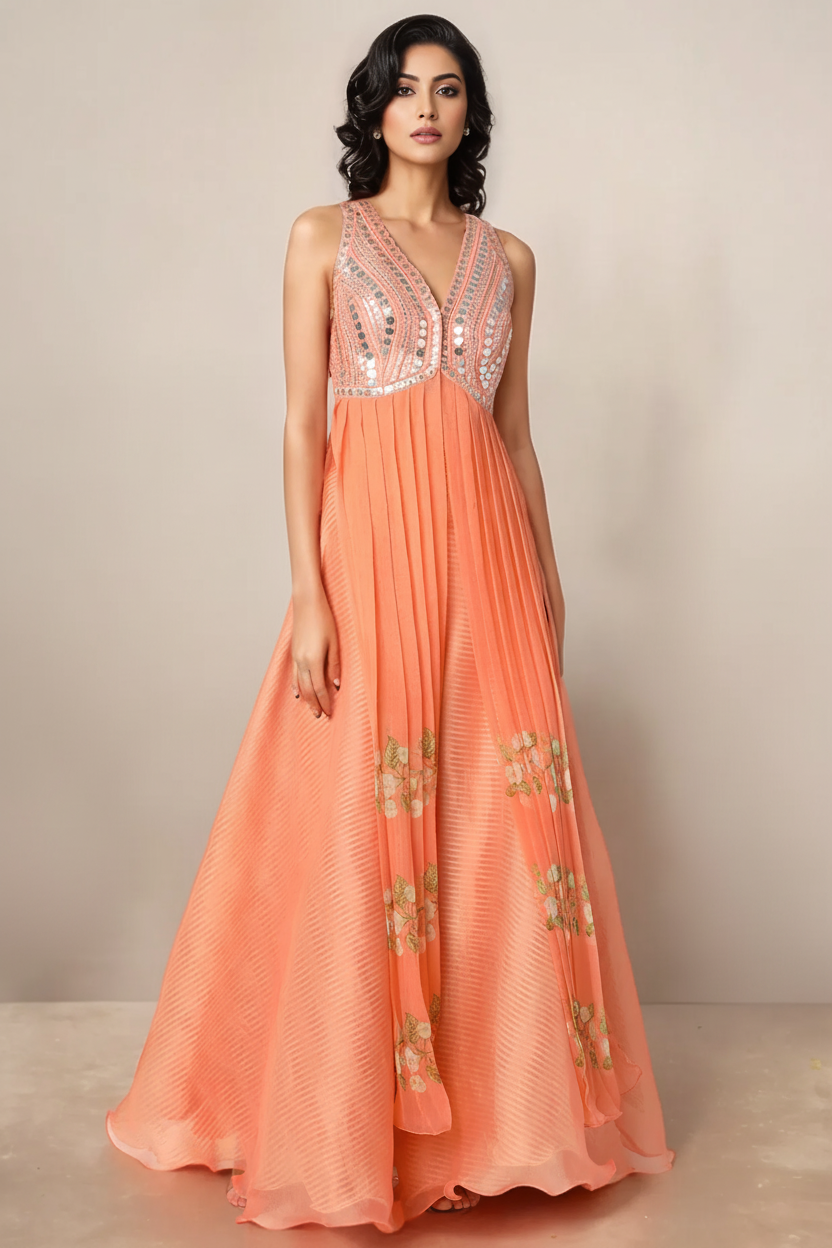 Orange Organza Kurta Set