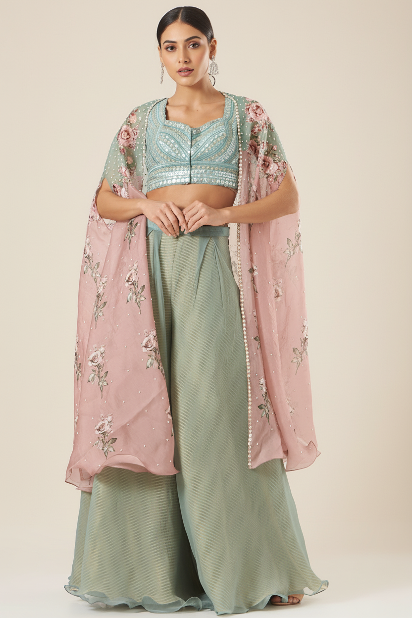 Multi-Colored Printed Cape Set