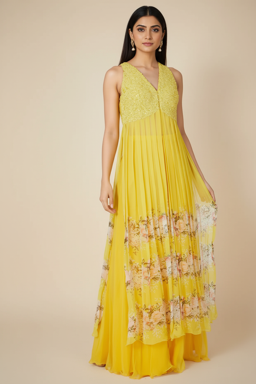 Yellow Printed Kurta Set